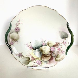 T&V Limoges Hand Painted Porcelain Oval Tray Gold Gilt Edges Pink Wild Flowers